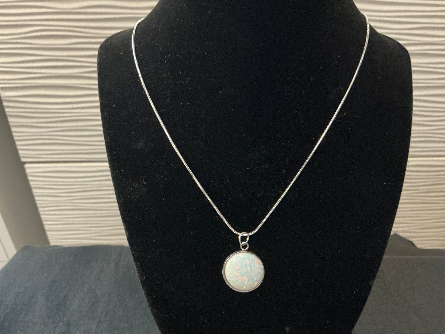 20mm round White Opal Necklace