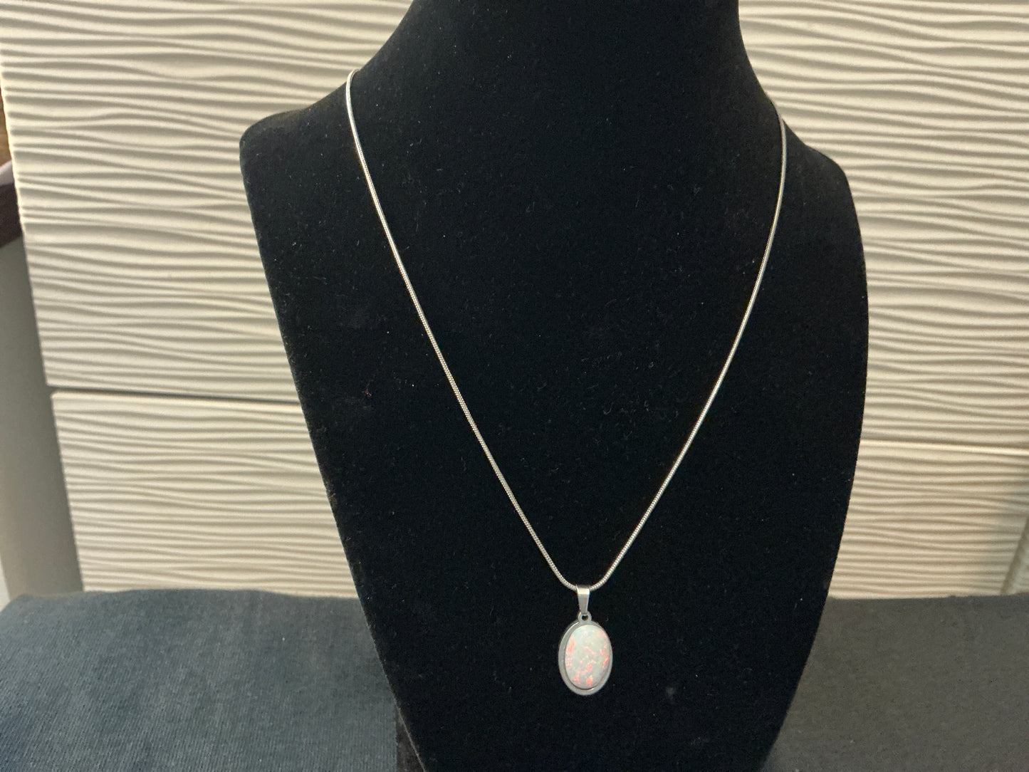 10x14mm White Synthetic OPAL Necklace